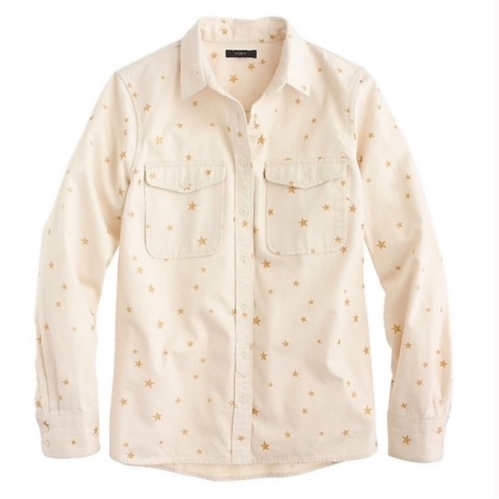 J. Crew size L Ecru with gold stars button down